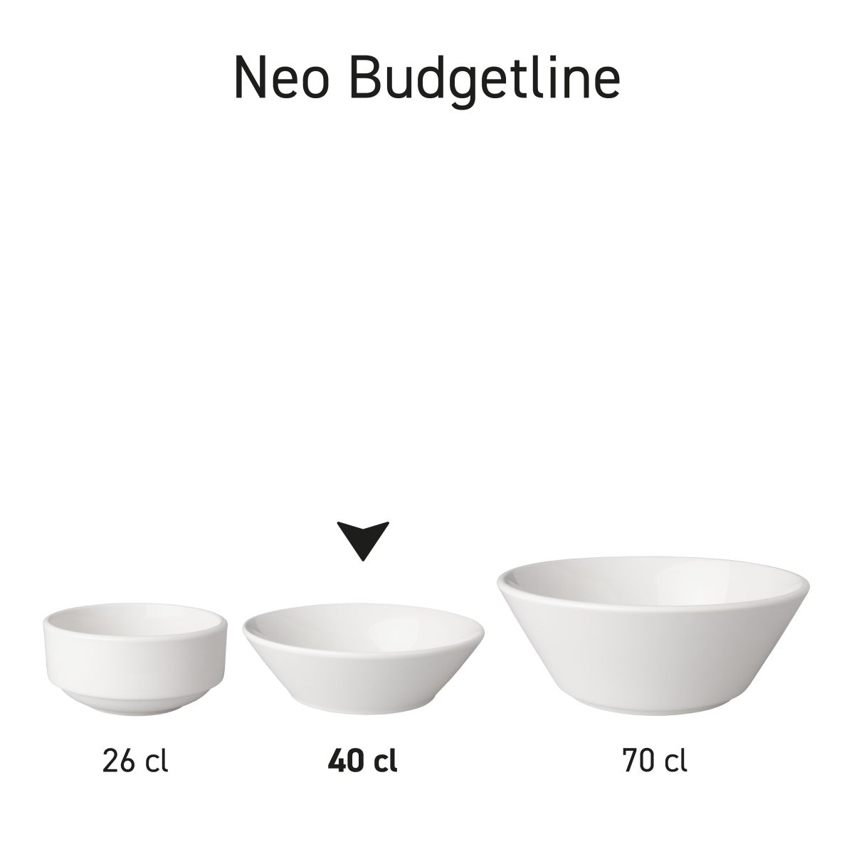 Übersichtsbild einer Serie von Porzellanschalen Mammut Neo Budgetline 15,5 cm in verschiedenen Anordnungen.