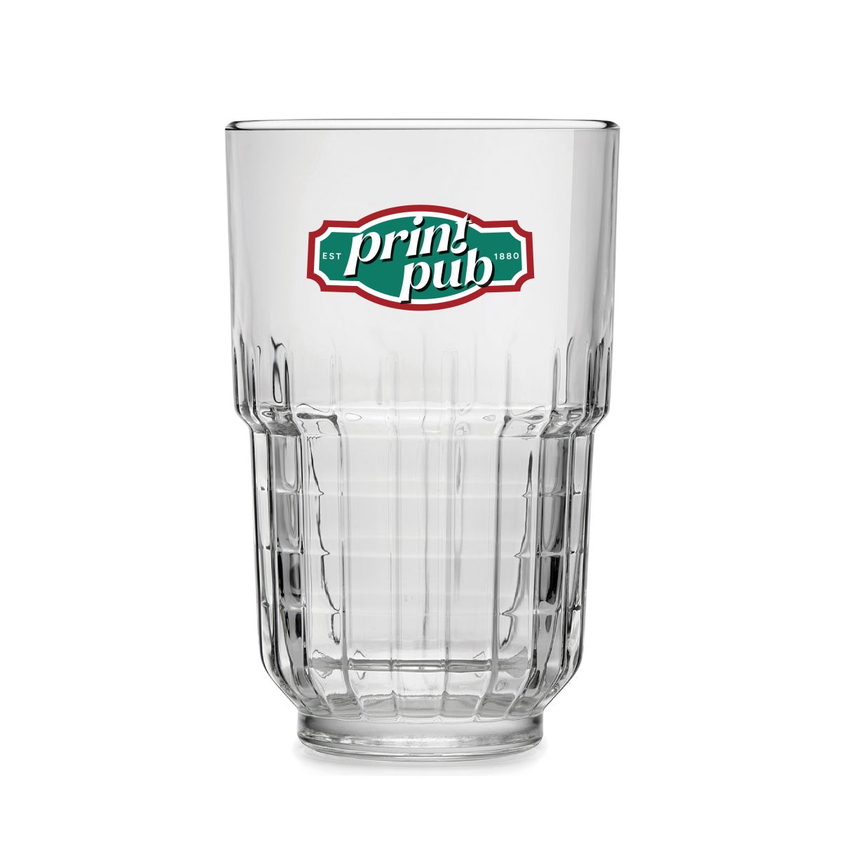 Mehrfarbiges PrintPub-Logo auf der Vorderansicht von Longdrink glas Onis 34,5 cl.