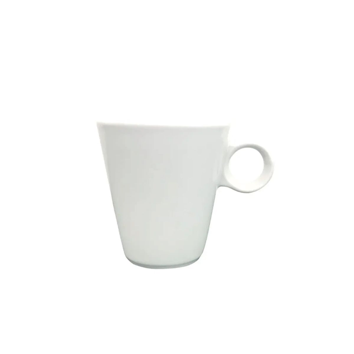 Vorderansicht der Lukas Espressotasse Weiß 7,5 cl.  mit runder Form und Henkel.