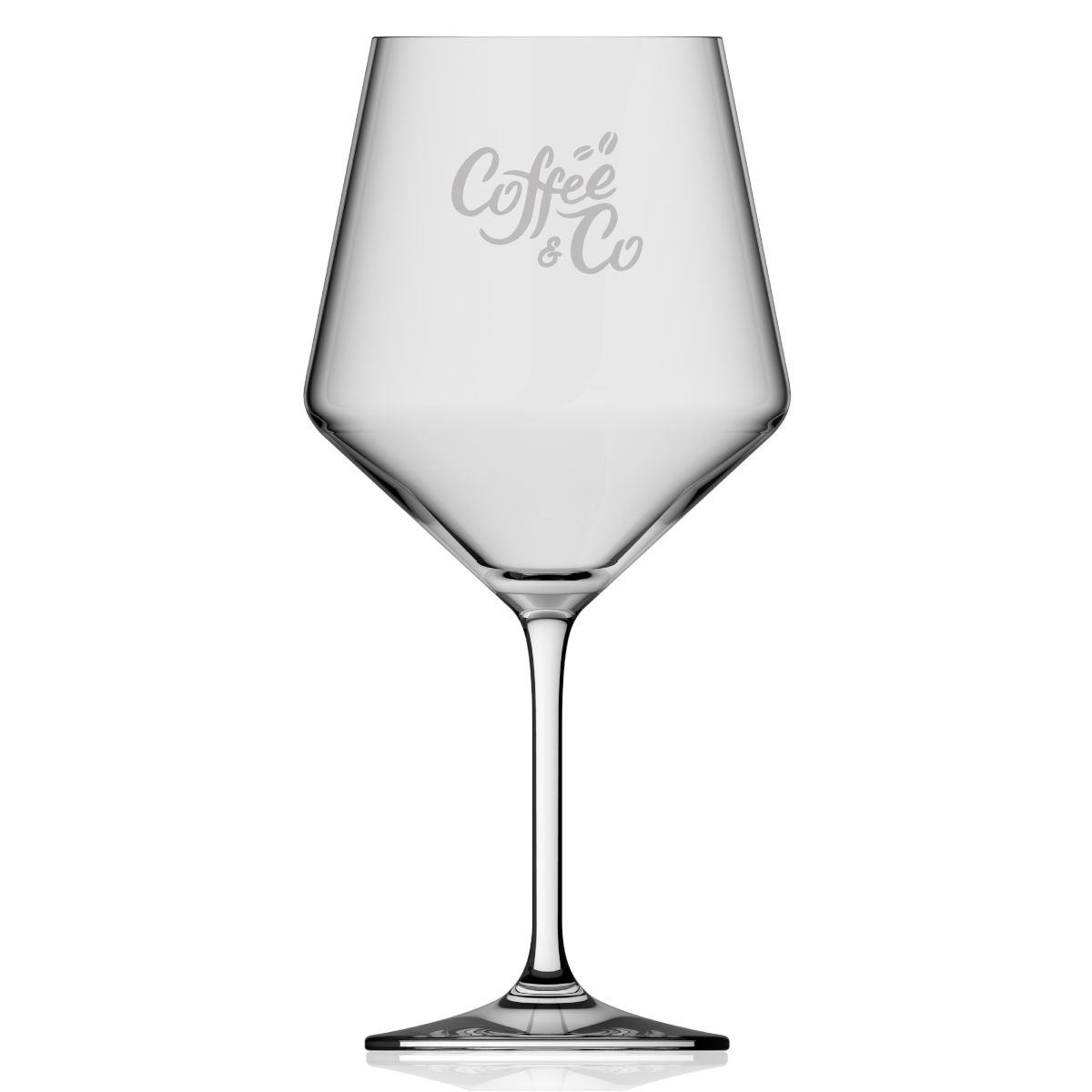 Melody Weinglas 72 cl mit CoffeeCo Logo als feine Glasgravur auf der Vorderseite.