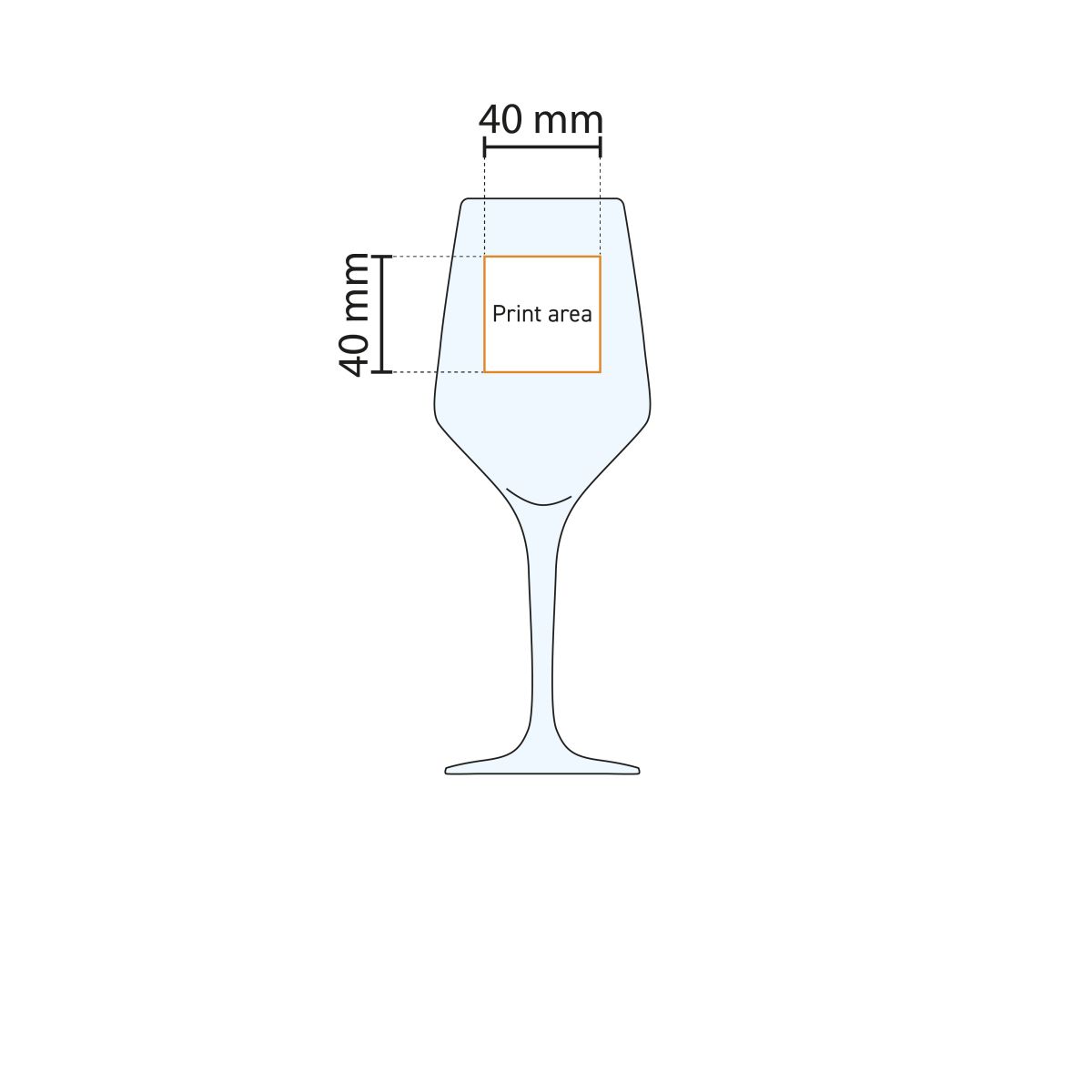 Die Druckfläche des Mencia Weinglas 31 cl. ist in einer technischen Arbeitszeichnung dargestellt.