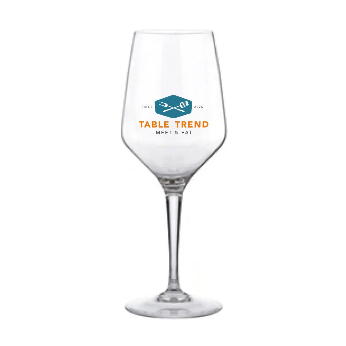 Weinglases 44 cl. mit zweifarbigem TableTrend-Logo in der Mitte der Vorderseite.