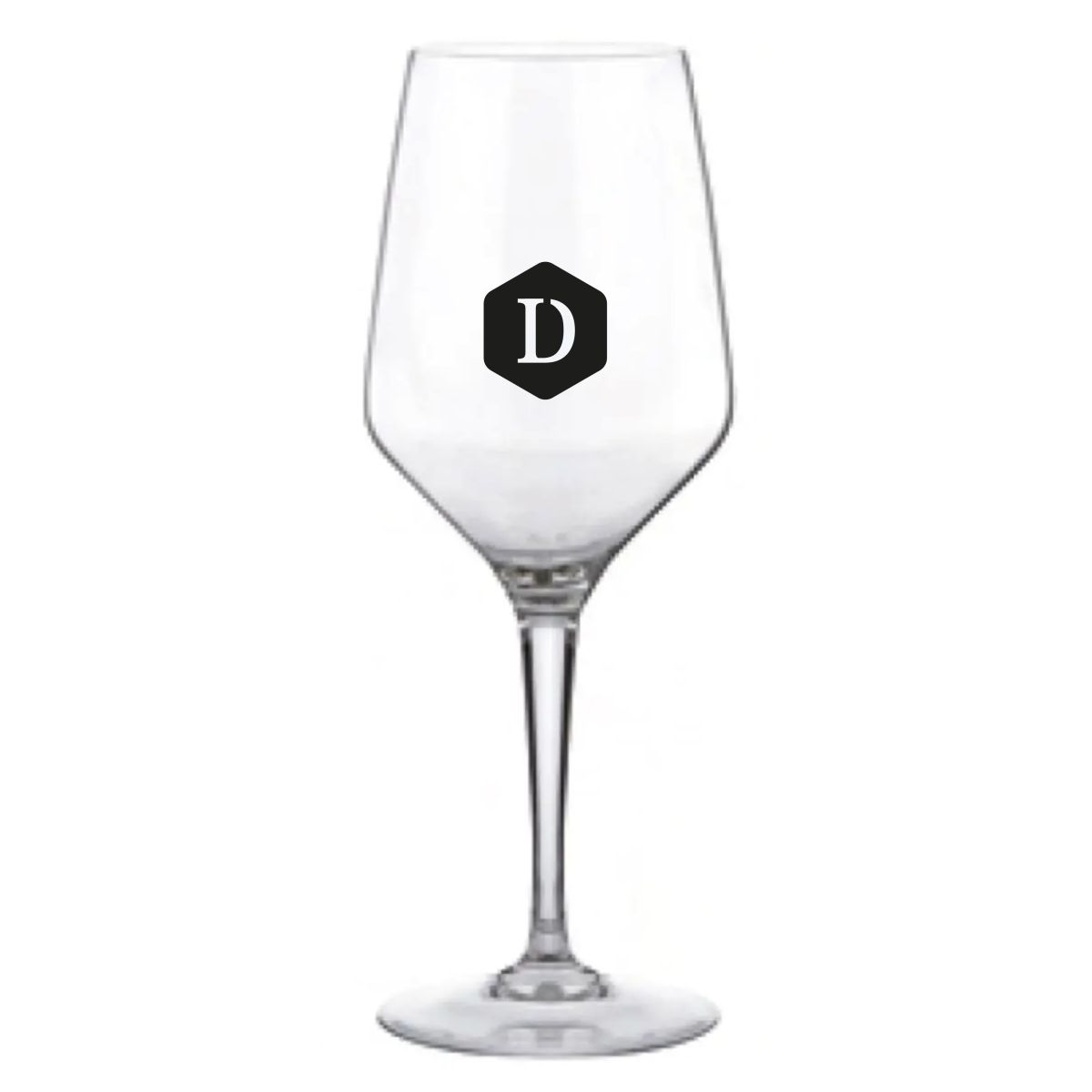Mencia Weinglases 58 cl. mit einfarbigem DailyDrinks-Logo in der Mitte der Vorderseite.