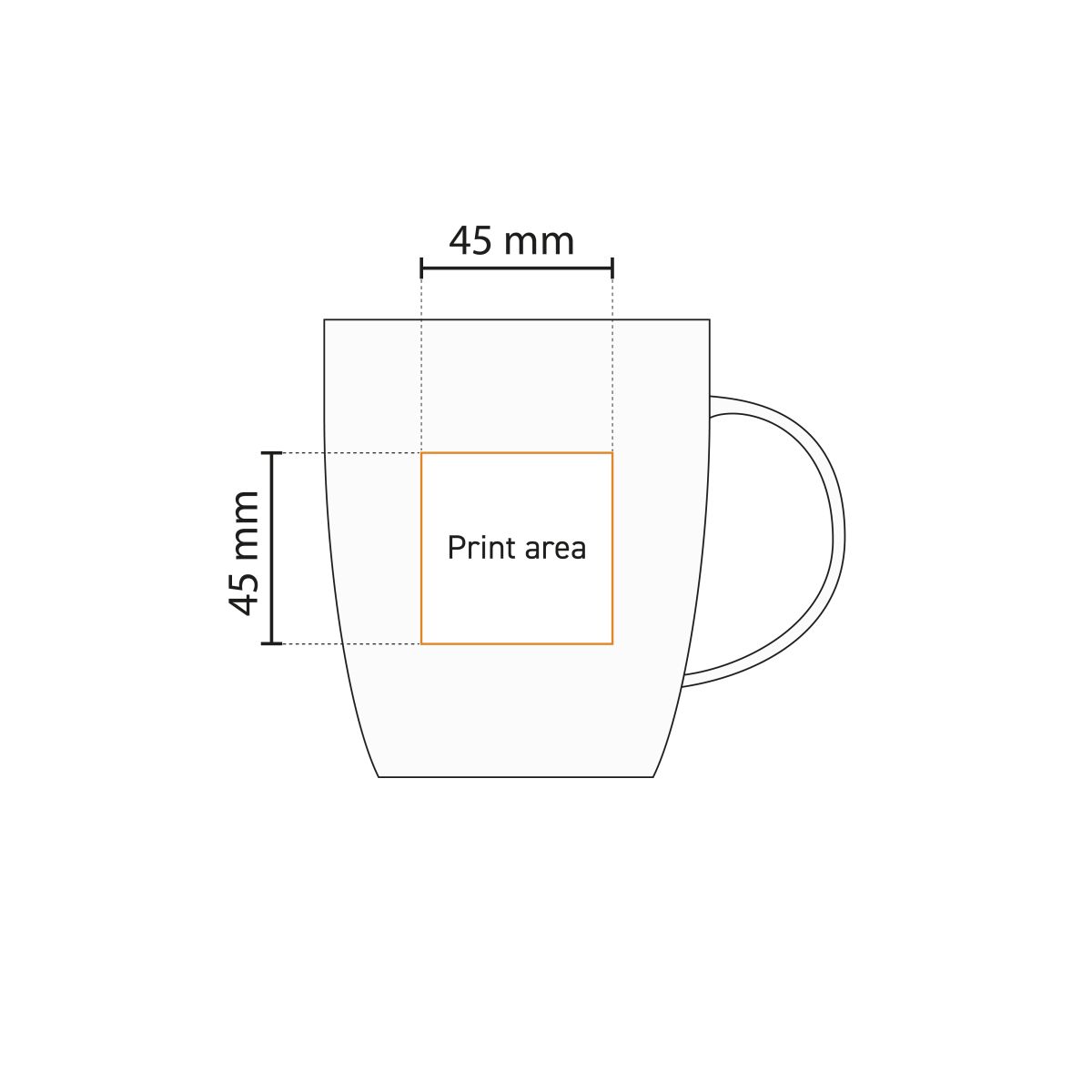 Die technische Arbeitszeichnung zeigt die Druckfläche des Mini Specta Bechers 28 cl. mit Logofläche.