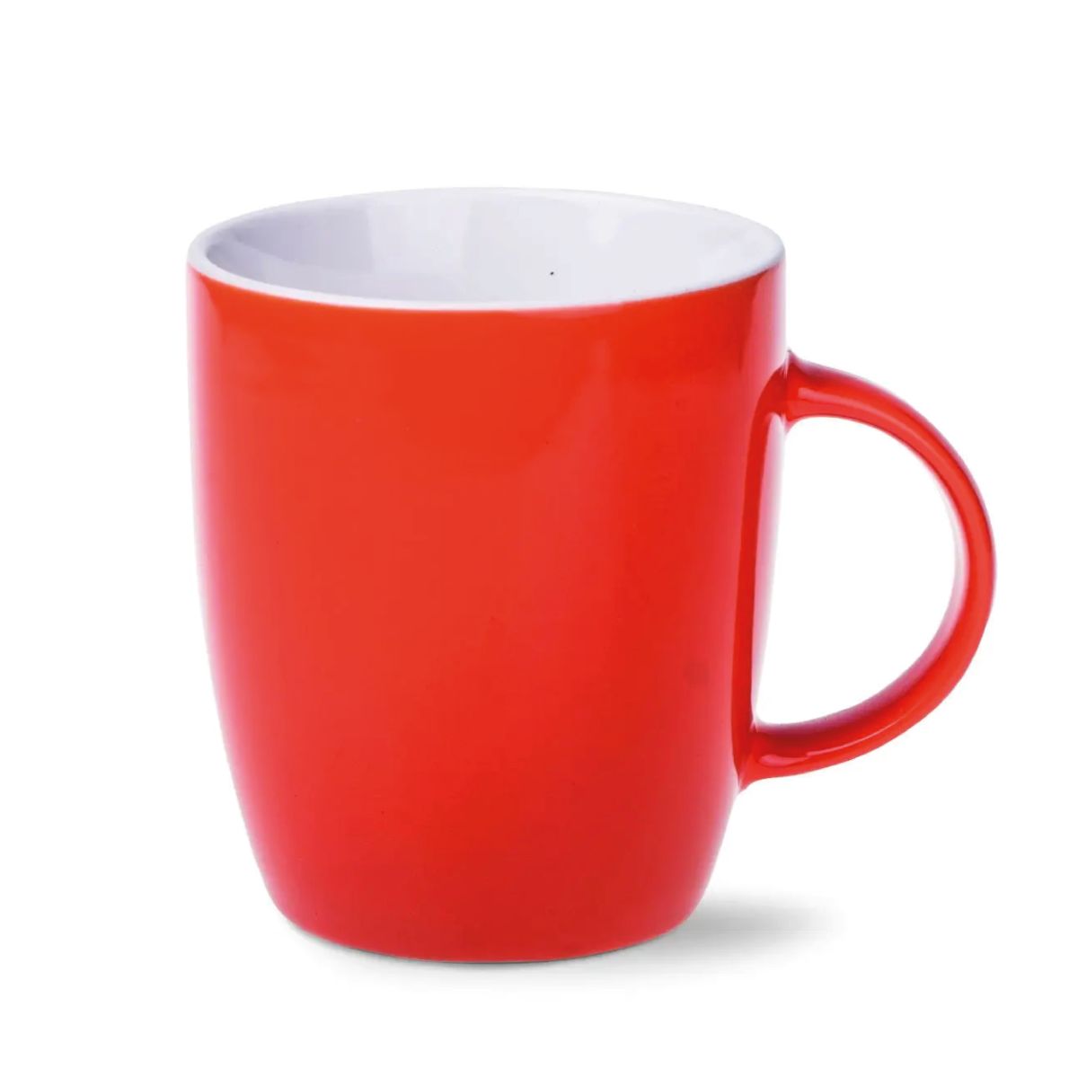 Vorderansicht des Mini Specta Tasse 28 cl. aus orangefarbenem Porzellan mit gerader Wand und Henkel.