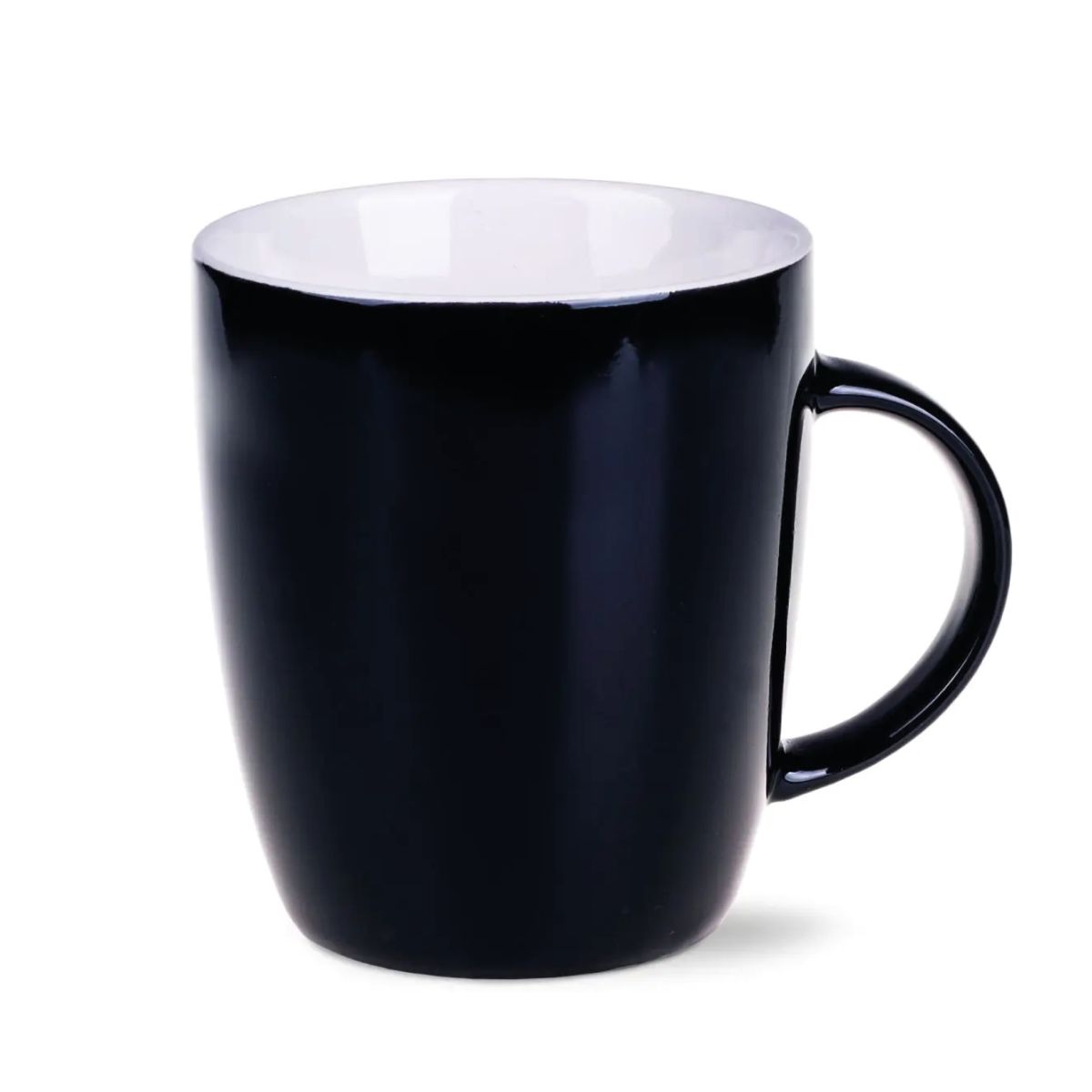 Vorderansicht des Mini Specta Tasse 28 cl. aus schwarzem Porzellan mit gerader Wand und Henkel.
