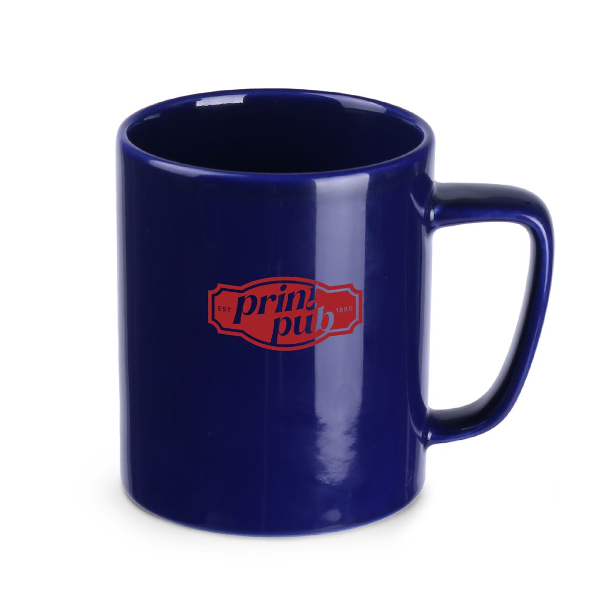 Becher Tommy Classic mit einfarbigem PrintPub-Logo auf der Vorderseite, gedruckt auf Keramik.