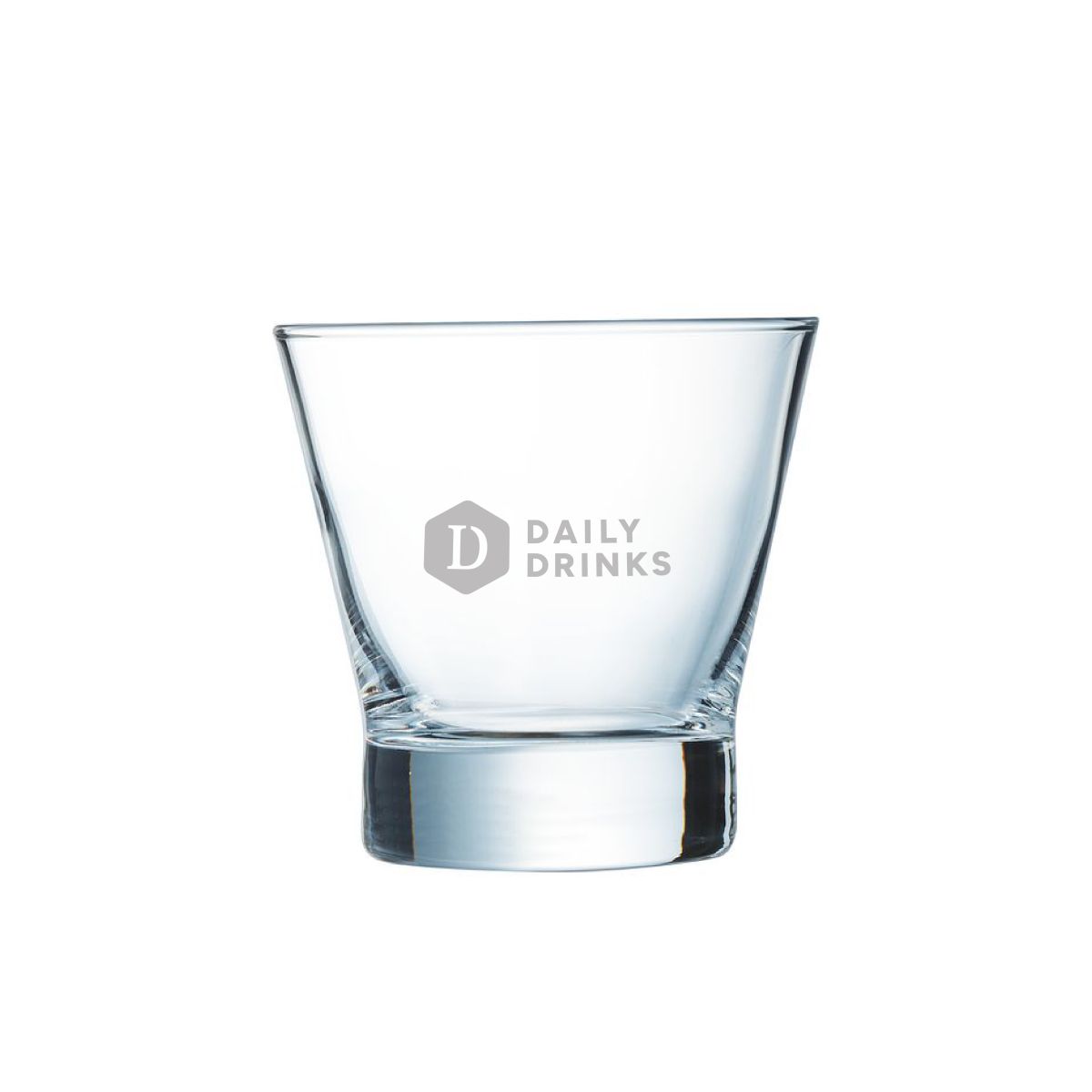 Das Logo von DailyDrinks ist dezent auf der Vorderseite des Shetland  Glas 25 cl. eingraviert.