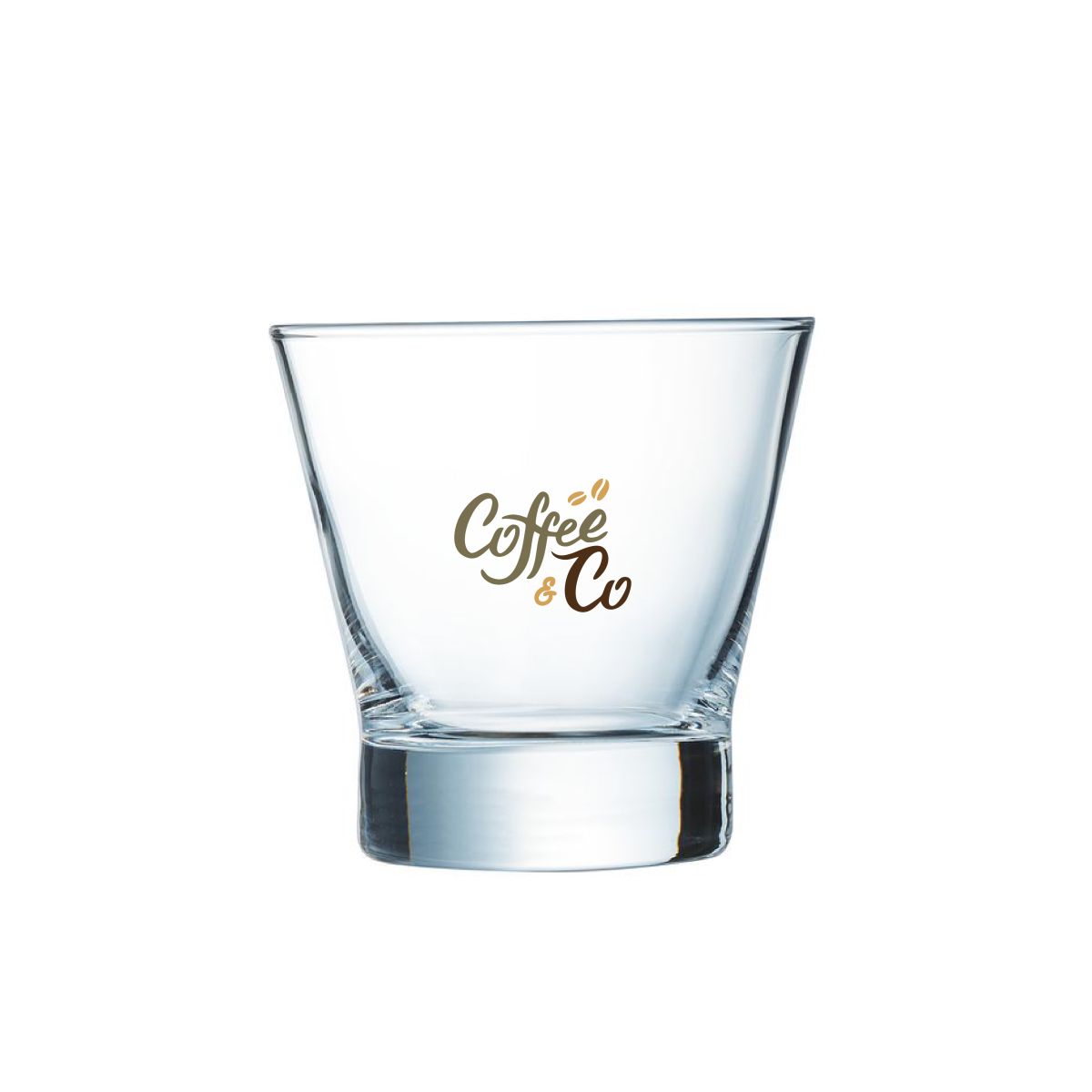 Shetland  Glas 25 cl. mit CoffeeCo Logo in zwei bis vier Farben auf der Vorderseite.