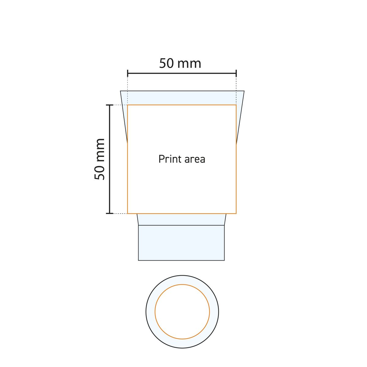 Druckfläche für Logo oder Gravur, die auf der Arbeitszeichnung des Shetland 9 cl. Glas.