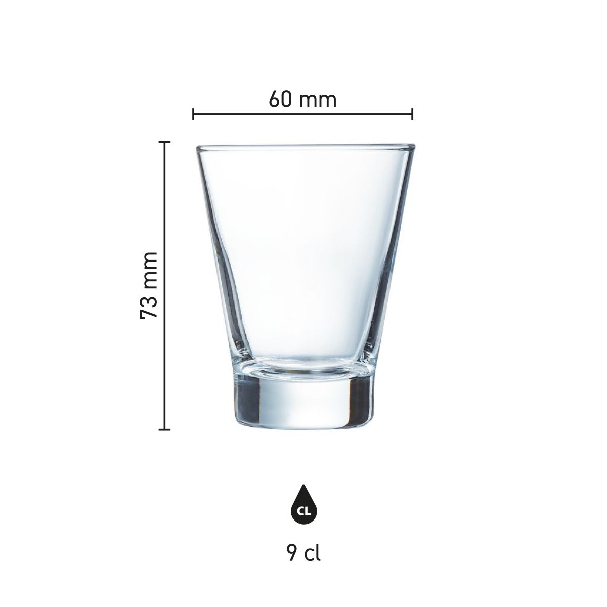 Die Infografik zeigt die genauen Abmessungen des Shetland 9 cl. Glases in Millimetern.
