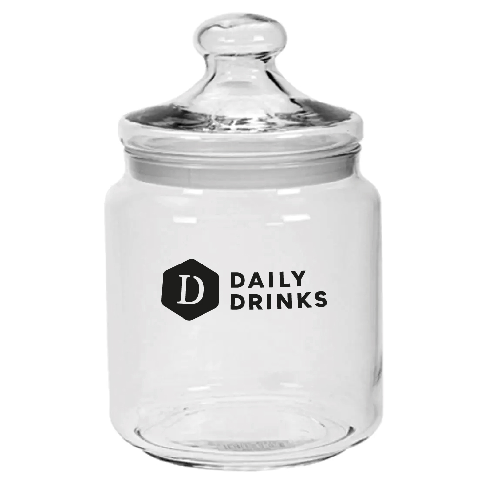 Bonbonglas Club  2,0 Liter aus Glas mit DailyDrinks-Logo in einer Farbe auf der Vorderseite.