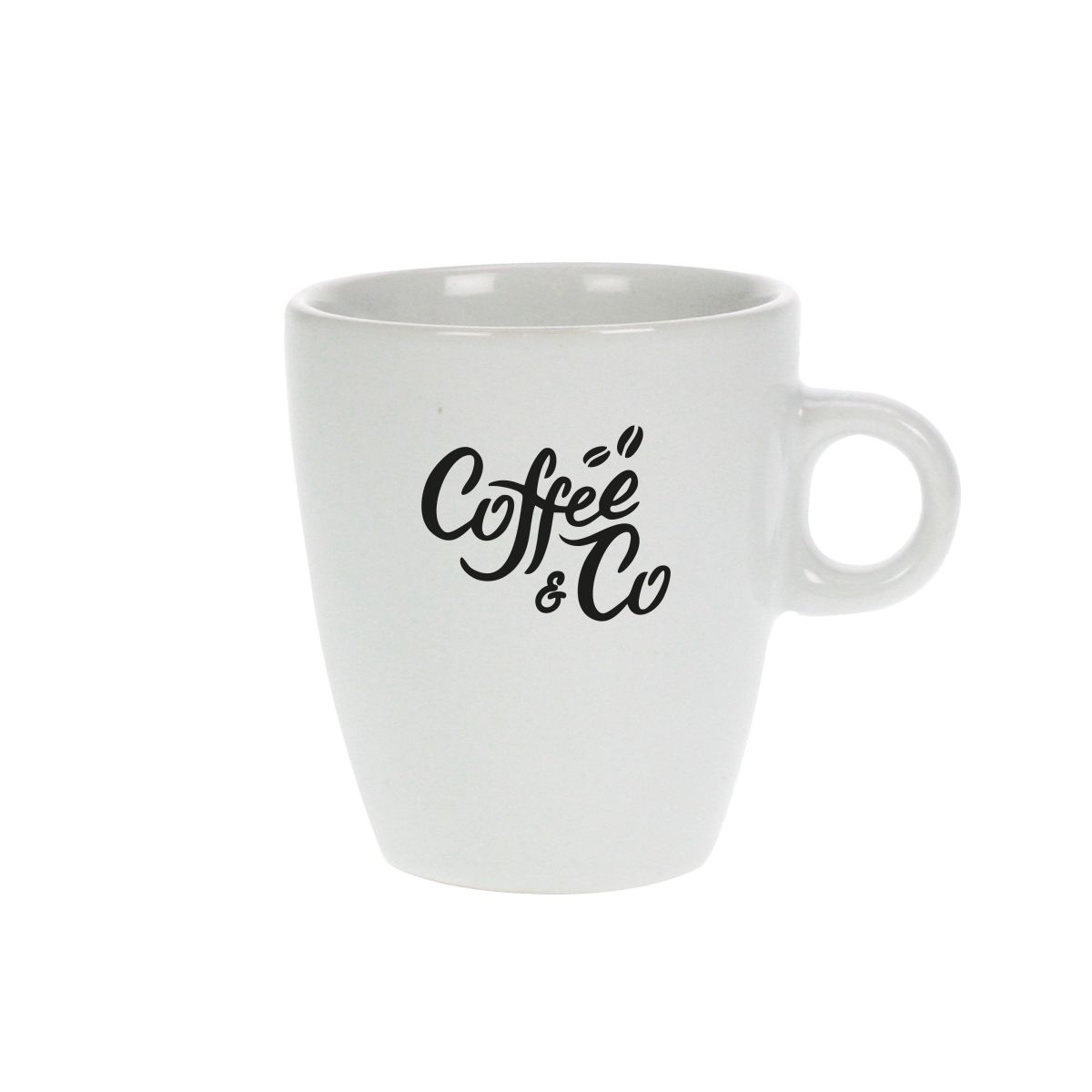 18 cl Sonja Becher aus Porzellan mit CoffeeCo Logo, bedruckt mit kratzfester Technik.