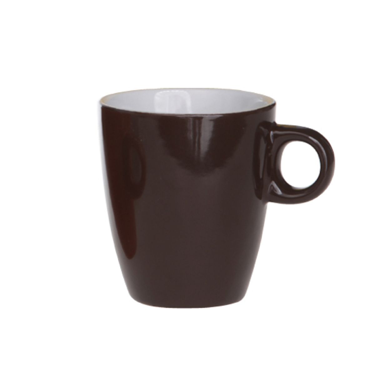 Dunkelbrauner 18 cl Sonja-Porzellanbecher mit natürlichem Farbton und glatter Innenseite.