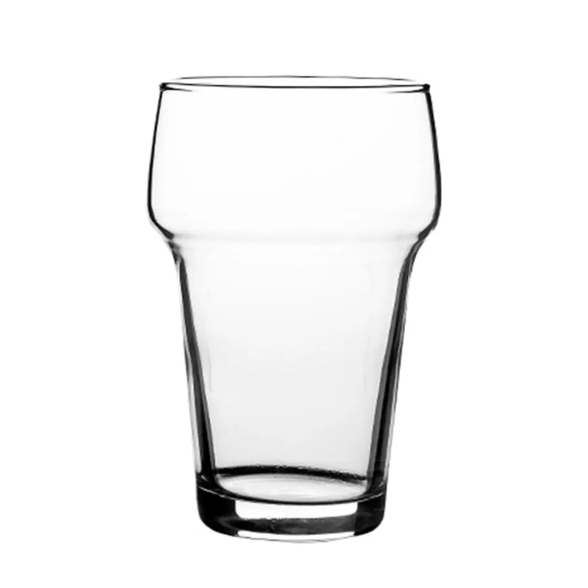 Stapelglas Groß 28 cl. gerade von vorne, mit zylindrischer Form und stapelbaren Boden.