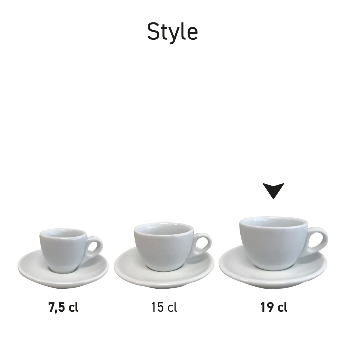 Serienbild der Porzellansets Style Cappuccino, die nebeneinander präsentiert werden.