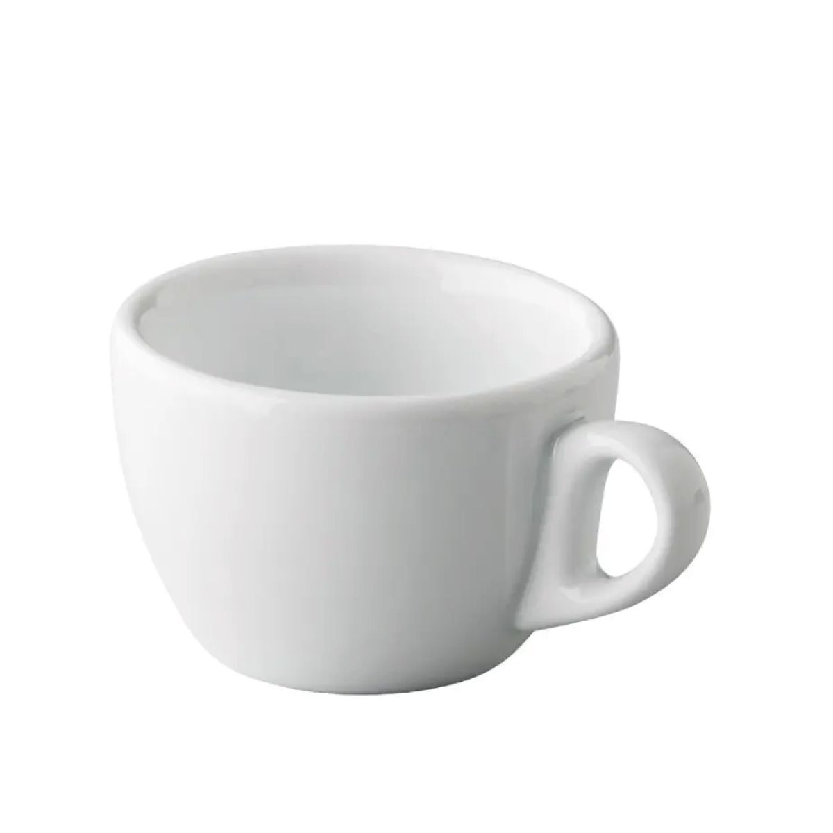 Vorderseite der Style Cappuccinotasse 19 cl. aus weißem Porzellan, in der Vorderansicht. Vorderseite der Style Cappuccinotasse 19 cl. aus weißem Porzellan, in der Vorderansicht.