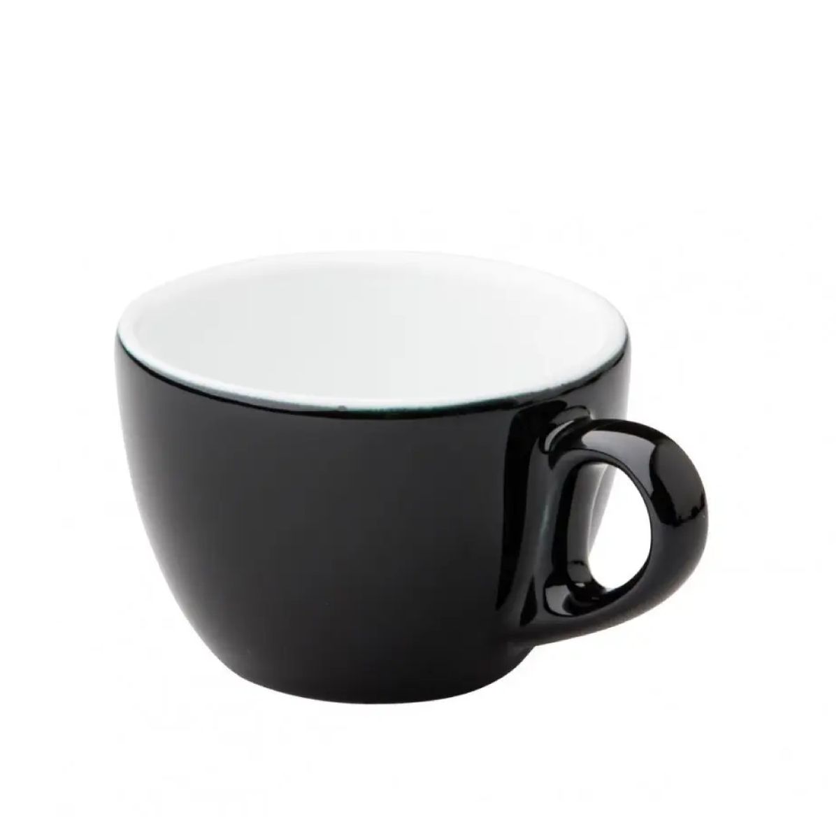 Vorderseite der Style Cappuccinotasse 19 cl. aus schwarz-weißem Porzellan, in der Vorderansicht. Vorderseite der Style Cappuccinotasse 19 cl. aus schwarz-weißem Porzellan, in der Vorderansicht.