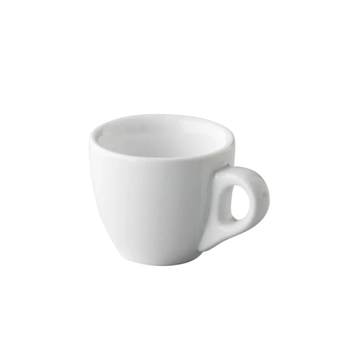 Style Espressotasse 7 cl. aus weißem Porzellan, kompaktes Modell in der Vorderansicht. Style Espressotasse 7 cl. aus weißem Porzellan, kompaktes Modell in der Vorderansicht.