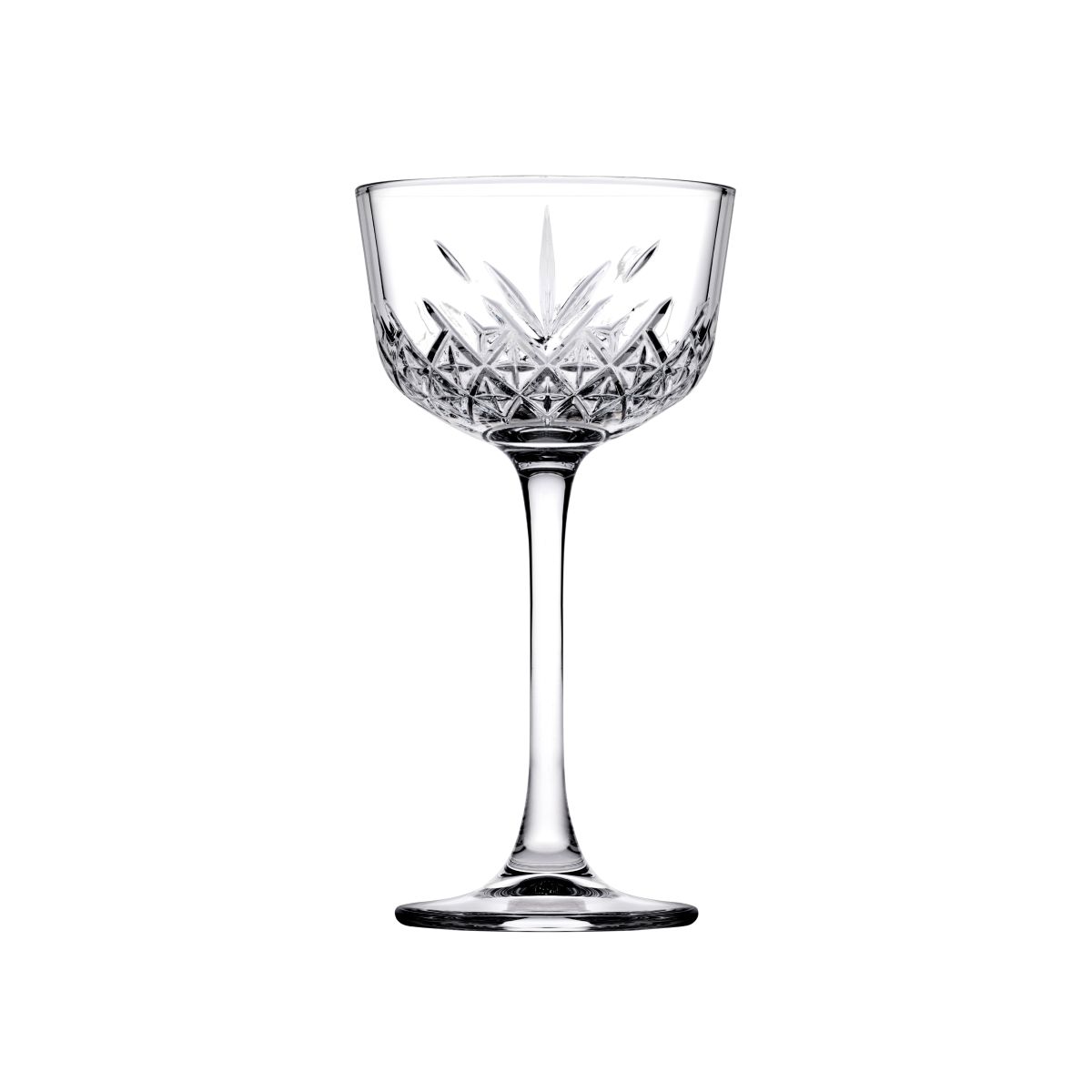 Vorderansicht des Timeless Nick & Nora Glas 16 cl. mit eleganter Kelchform und glatter Oberfläche. Vorderansicht des Timeless Nick & Nora Glas 16 cl. mit eleganter Kelchform und glatter Oberfläche.