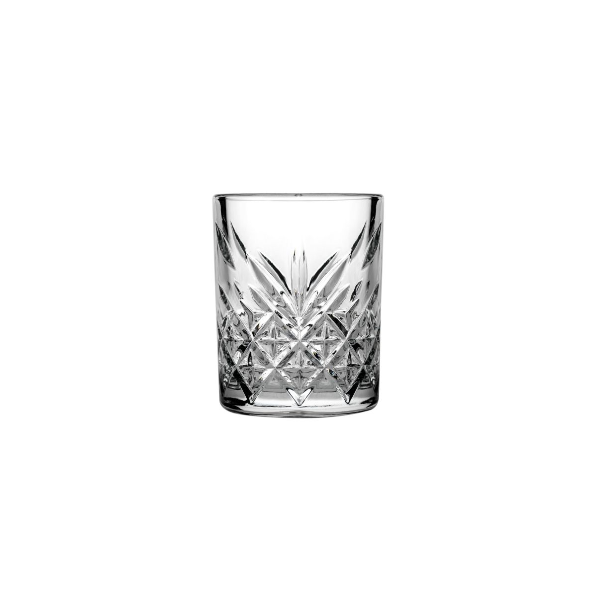Vorderansicht des Timeless Shotglas 6 cl. mit zylindrischer Form und glattem, transparentem Glas. Vorderansicht des Timeless Shotglas 6 cl. mit zylindrischer Form und glattem, transparentem Glas.