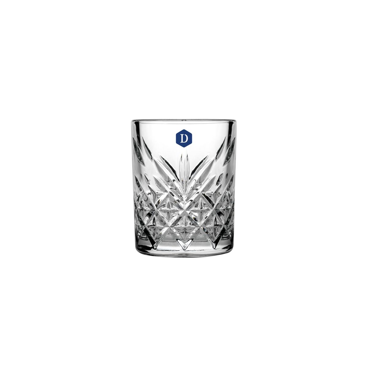 Timeless Shotglas 6 cl. mit DailyDrinks-Logo auf der Vorderseite in einer Farbe.