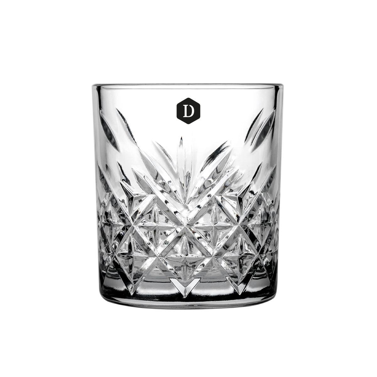 Timeless Whisky Glas 21 cl. mit einfarbigem DailyDrinks-Logo auf der Vorderseite.