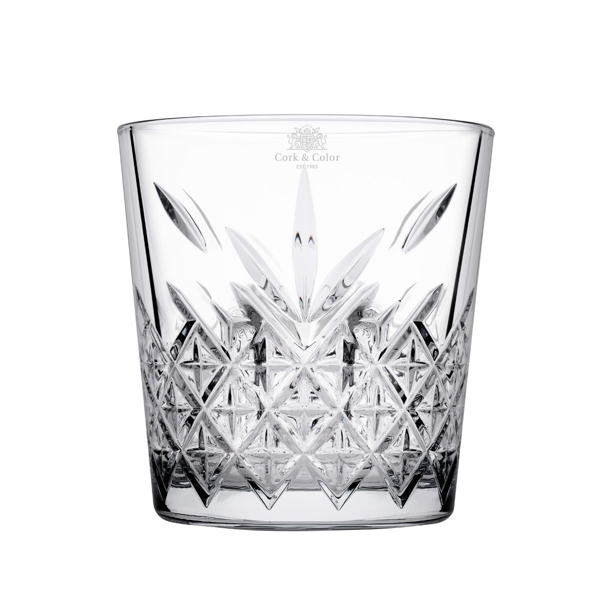 Timeless Whiskyglas stapelbar 34,5 cl, klares Glas mit graviertem CorkColor-Logo auf der Vorderseite