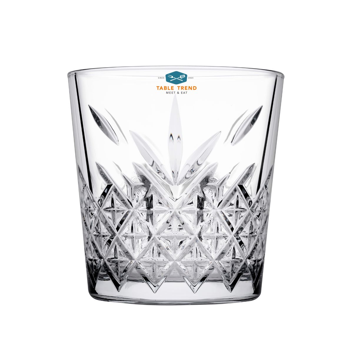 Timeless Whisky Stapelbar mit 34,5 cl. mit dem mehrfarbigen TableTrend-Logo auf der Vorderseite.