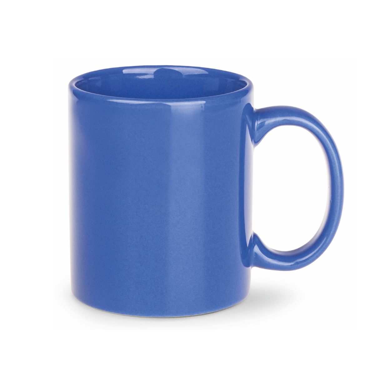 Vorderansicht der Tomek Tasse 30 cl. aus blauem Porzellan mit geraden Seiten, klassischem Henkel und glatter, Farbe hellblau