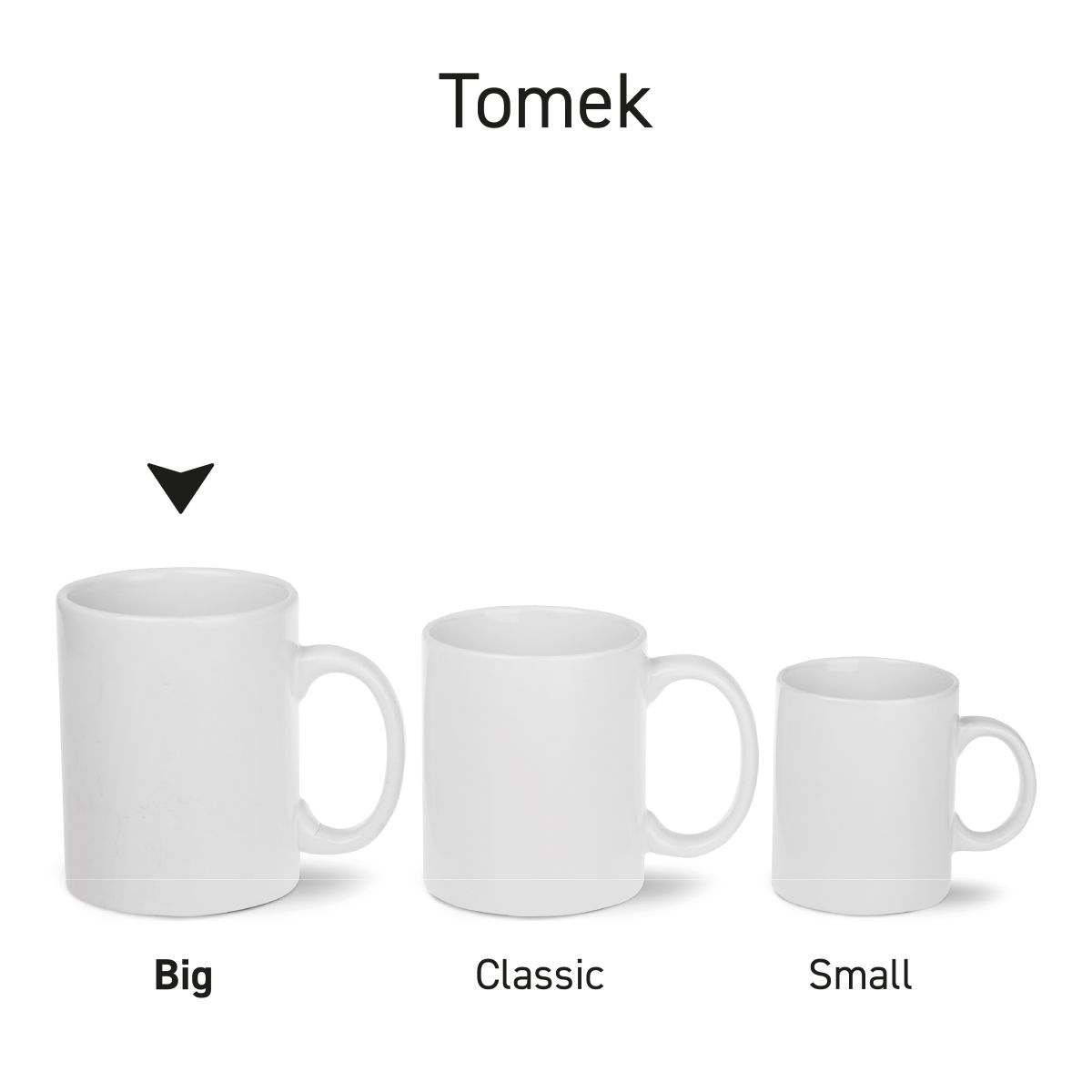 Mehrere Tomek-Tassen werden nebeneinander als einheitliche Produktserie präsentiert.