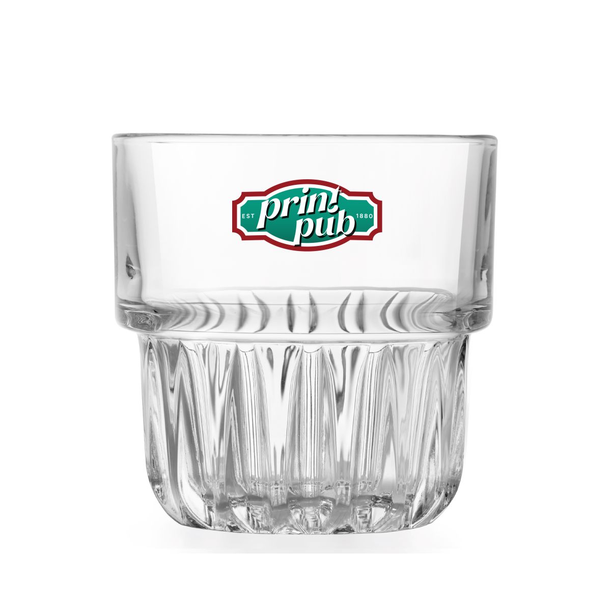 Everest Tumbler 35,5 cl. Glas mit vollfarbigem PrintPub-Logo auf der Vorderseite des Onis Everest Bechers.