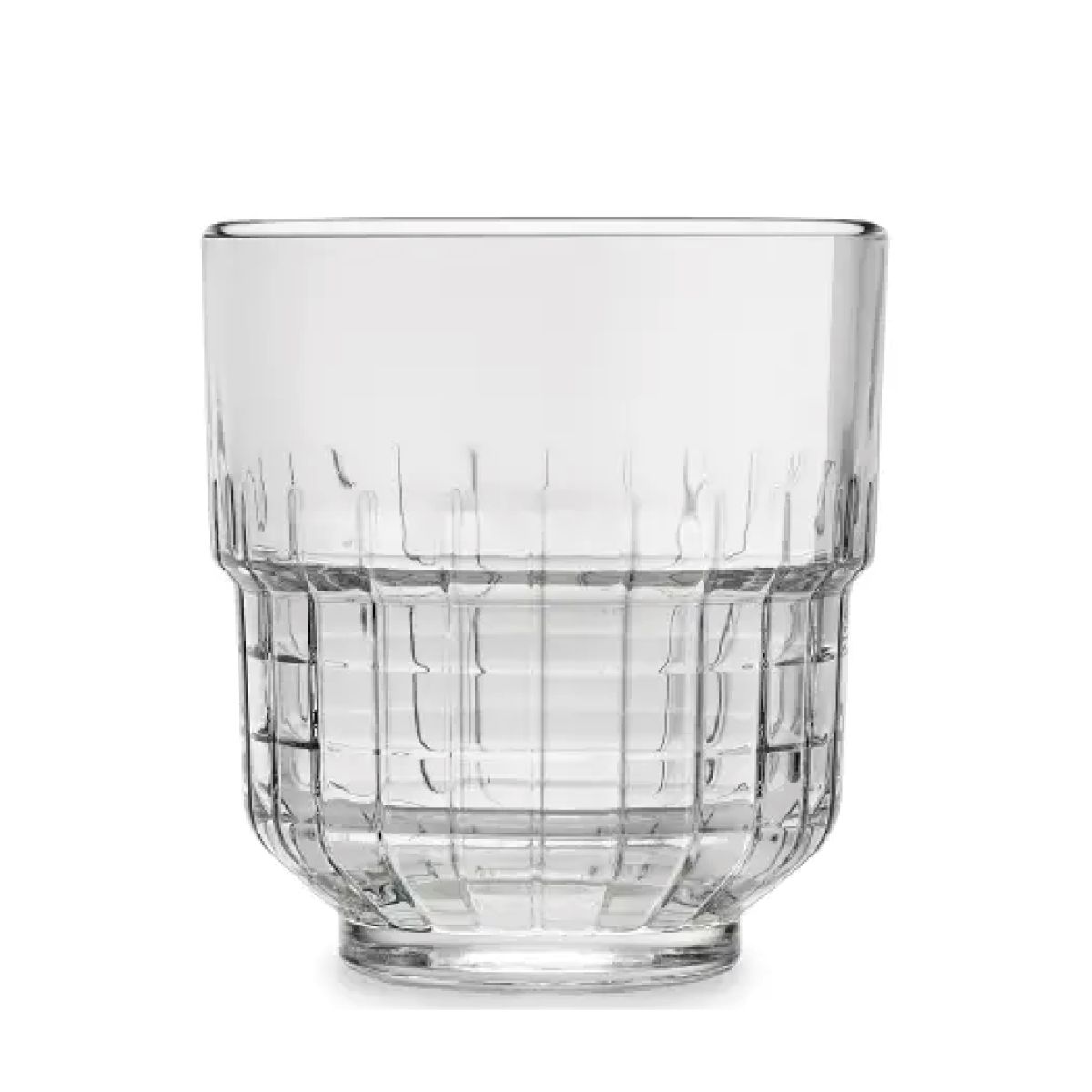 Vorderansicht des Tumbler Onis Glas 35 cl. mit zylindrischem Design, dickem Boden und glatter Glasoberfläche. Vorderansicht des Tumbler Onis Glas 35 cl. mit zylindrischem Design, dickem Boden und glatter Glasoberfläche.