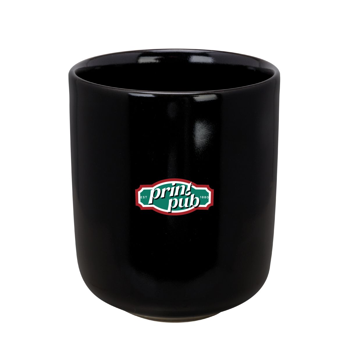 Mehrfarbiges PrintPub Logo auf der Vorderseite der Venus Tasse 35 cl. Porzellan ohne Henkel.