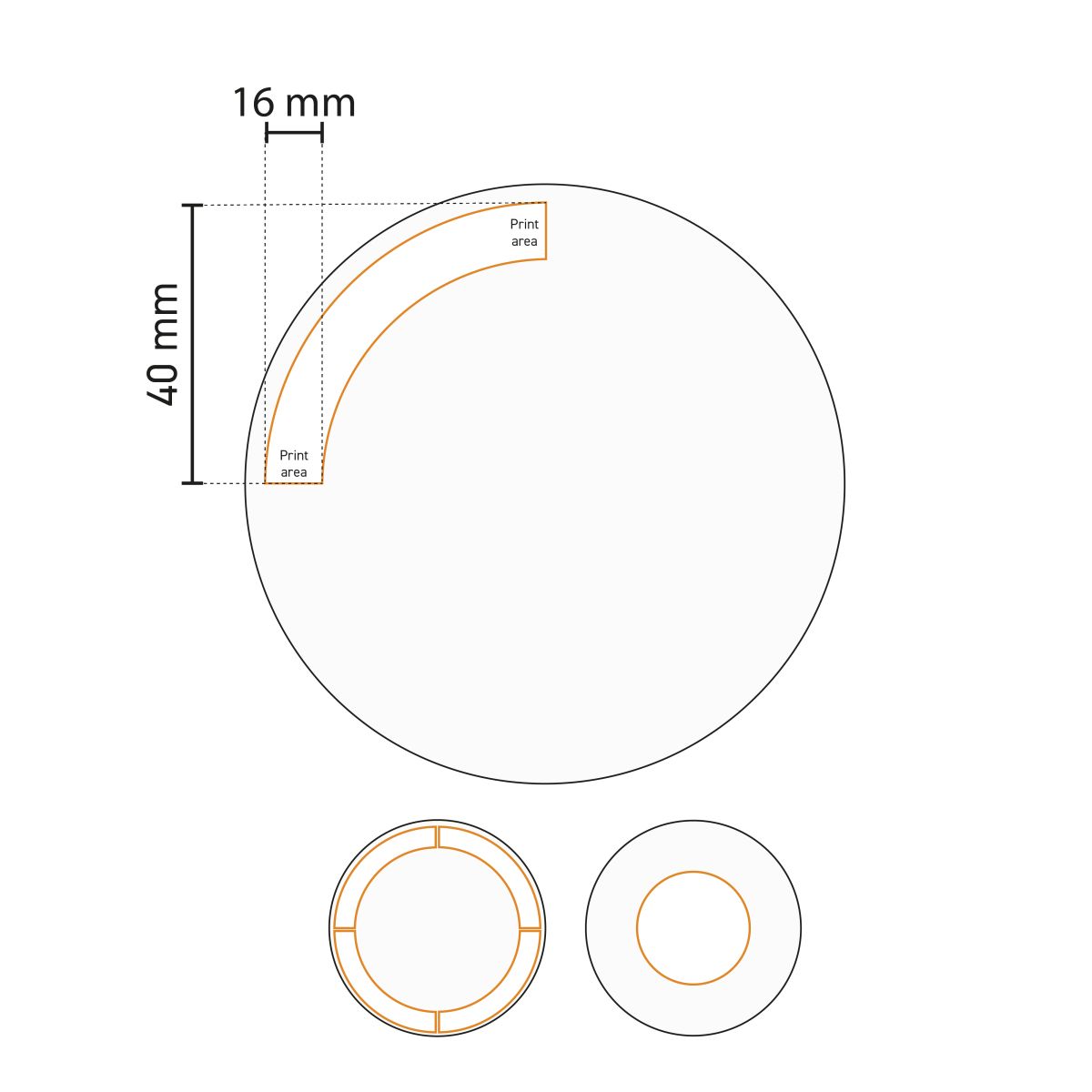 Die Druckfläche der Venusplatte 26 cm ist in der technischen Arbeitszeichnung markiert.