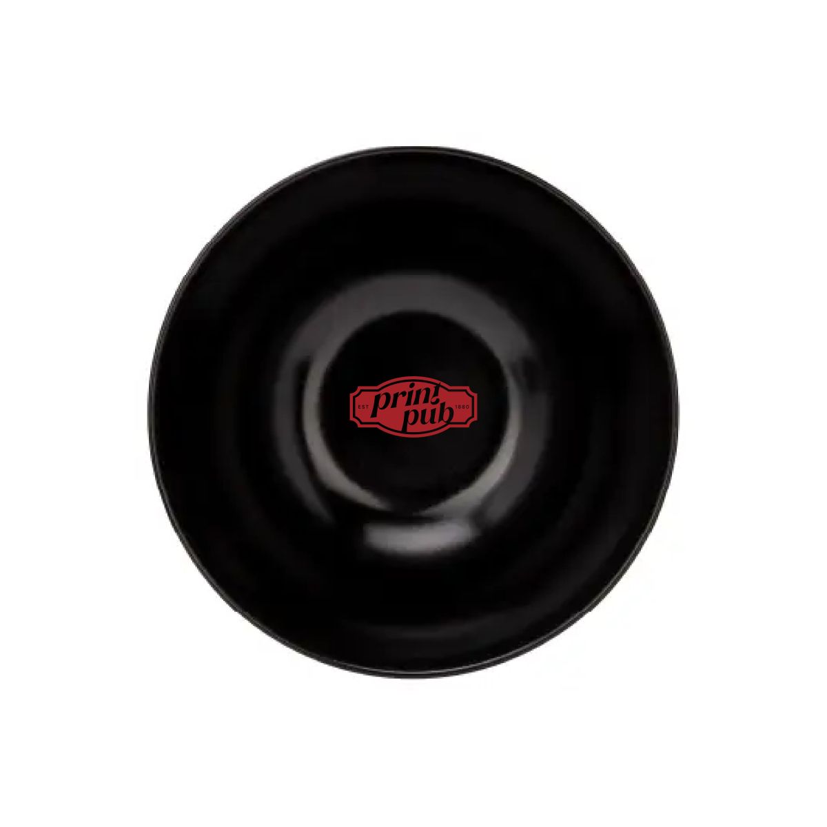Venus Schüssel 16 cm mit einfarbigem PrintPub-Logo auf der Vorderseite der Keramikoberfläche.