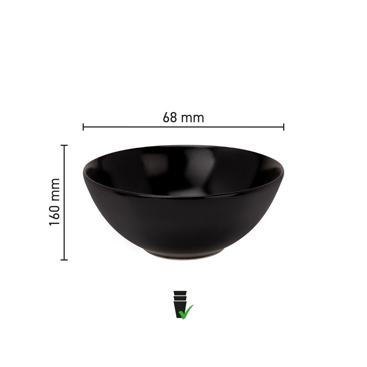Detaillierte Infografik zeigt Höhe und Durchmesser der Venus Schüssel 16 cm mit Maßstab.