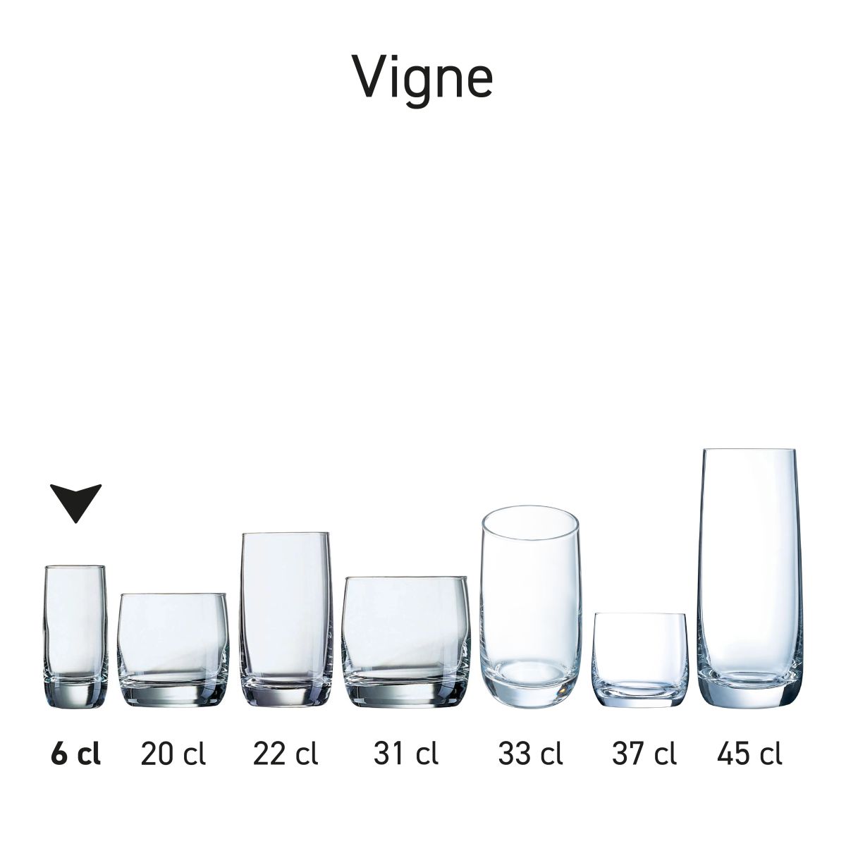 Vigne Likörglas 6 cl in Serie, mehrere Exemplare nebeneinander abgebildet