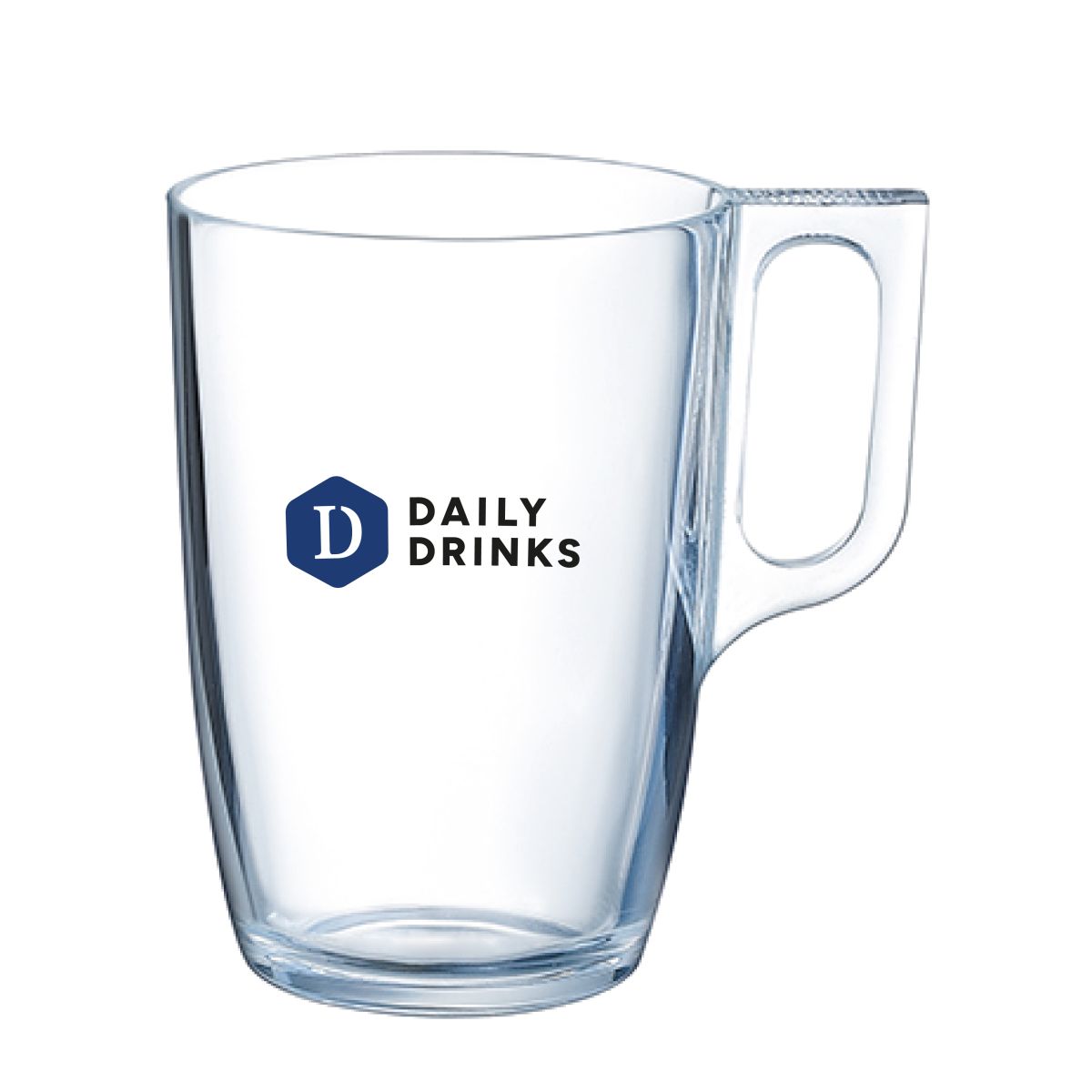 Vorderansicht des Voluto Glas 40 cl. mit mehrfarbigem DailyDrinks-Logo auf der Oberfläche.