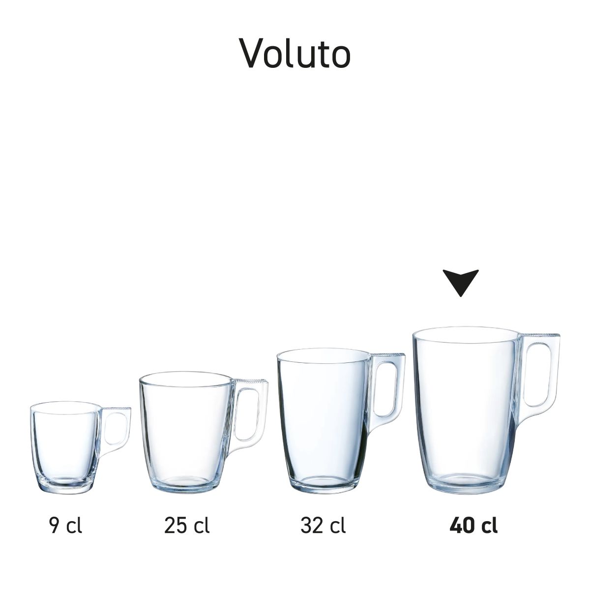 Serienansicht mehrerer Voluto-Gläser, die nebeneinander präsentiert werden.
