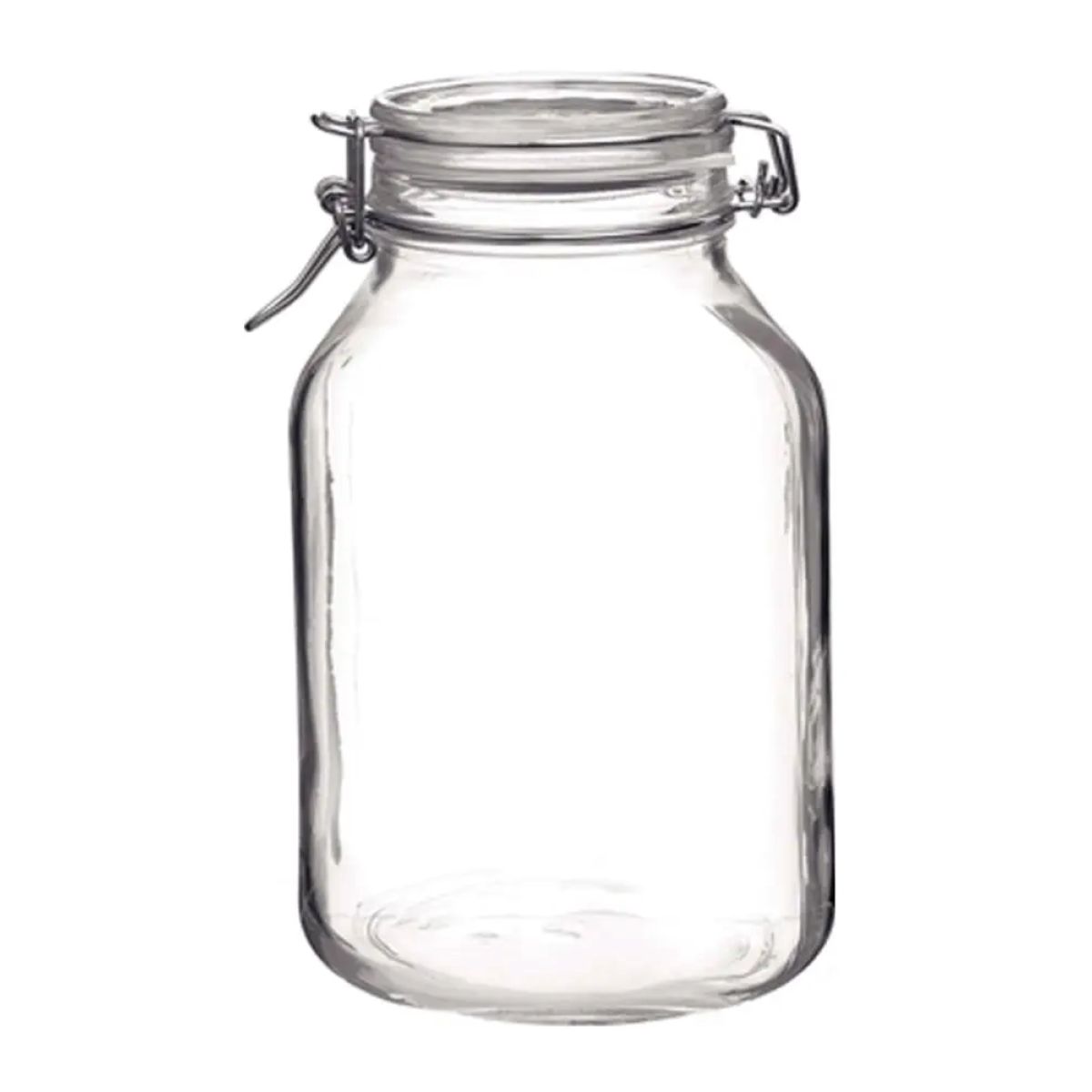 Vorderansicht des Einweckglas 4 Liter Fido mit transparentem Glas und Metallverschluss. Vorderansicht des Einweckglas 4 Liter Fido mit transparentem Glas und Metallverschluss.
