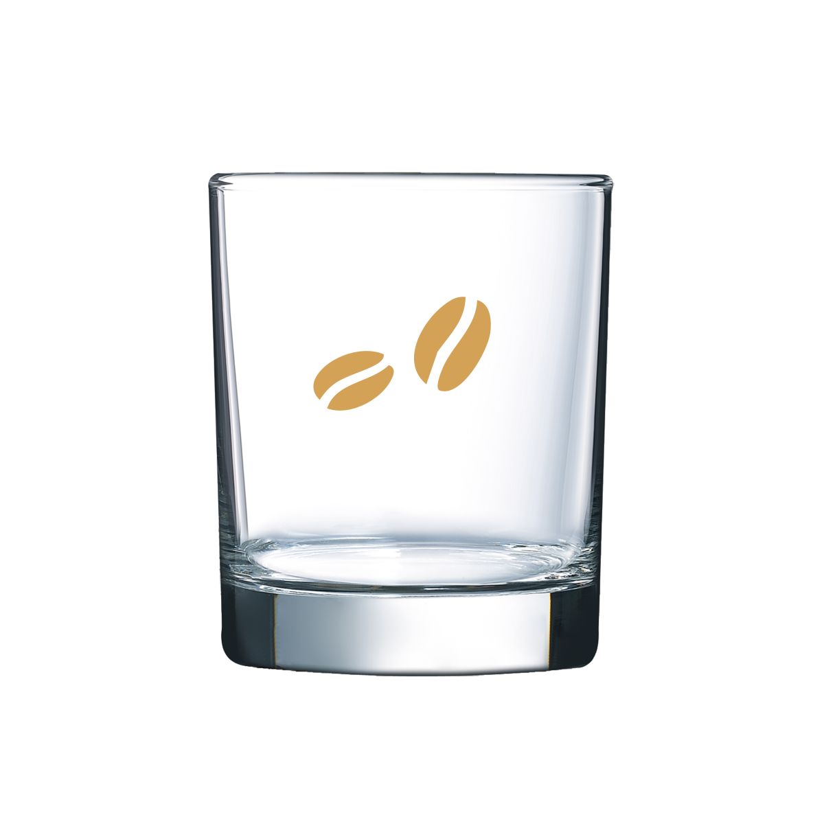 Whiskyglas 20 cl. mit deutlich sichtbarem einfarbigem CoffeeCo-Logo auf der Vorderseite.